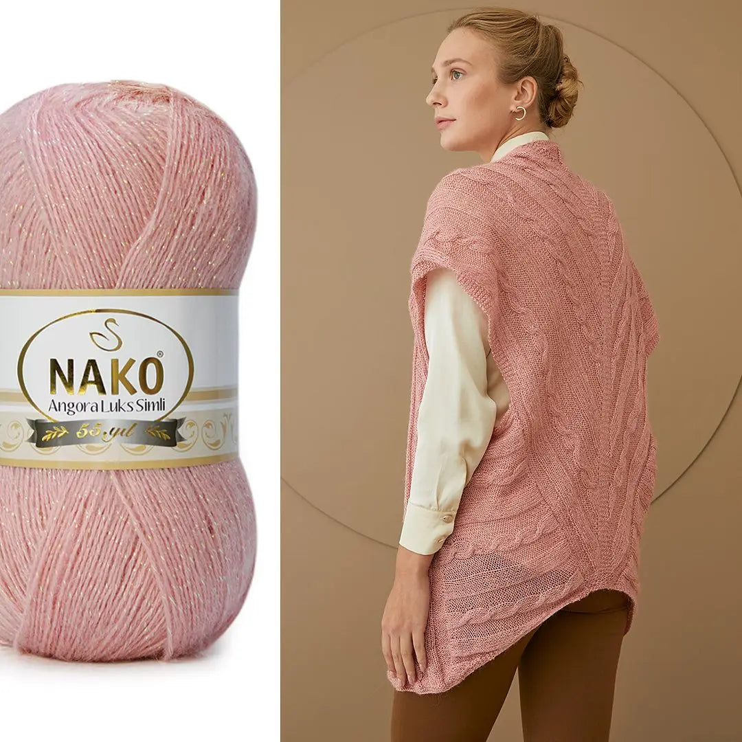 Nako Angora Luks simli, glitter, crochet knit yarn, Hobby Shopy